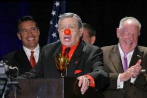 Jerry Lewis in red clown nose